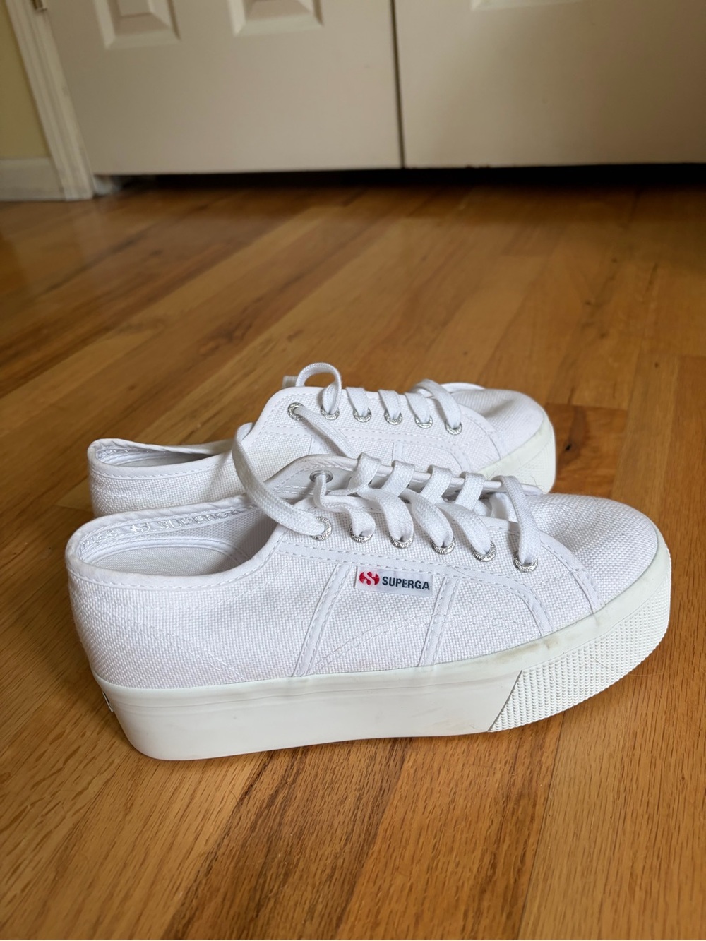 Superga White Platform Canvas Lace-Up Sneakers